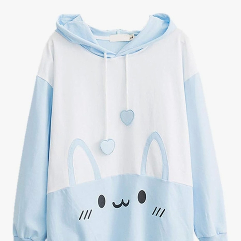 Cute Blue and White Hoodie with Bunny Design
